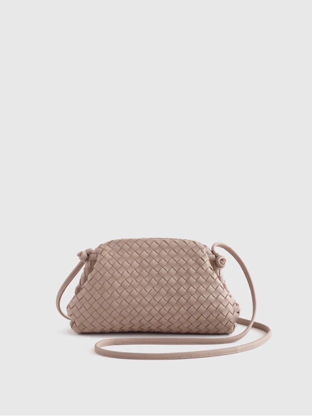 Quince Taupe Leather Handwoven Pouch Crossbody Clutch